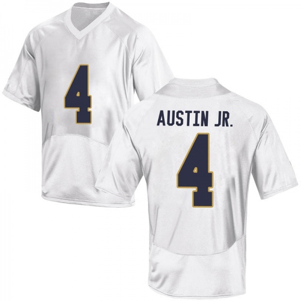 Kevin Austin Jr. Notre Dame Fighting Irish NCAA Youth #4 White Replica College Stitched Football Jersey HRA2755JV